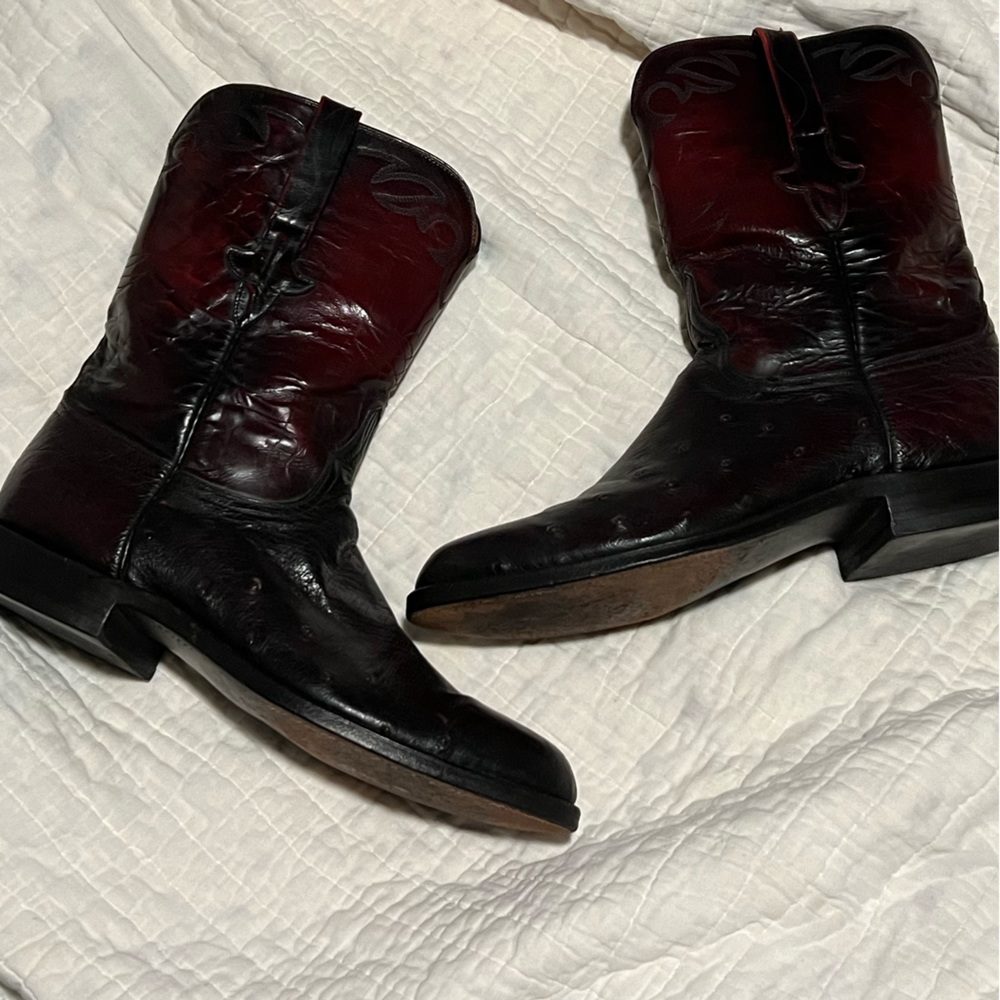Luccese Black Cherry Men’s Roper Boots with Ostrich 10.5 D